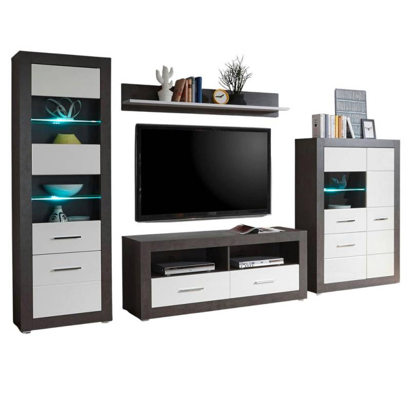 Furn.Design WOHNWAND Weiß Hochglanz, Grau