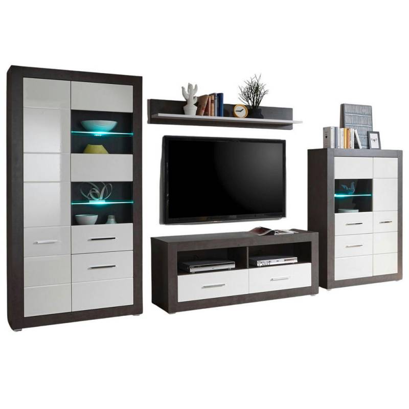 Furn.Design WOHNWAND Weiß Hochglanz, Grau
