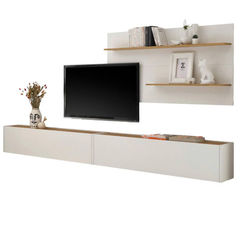 Furn.Design WOHNWAND Weiß, Eiche Wotan