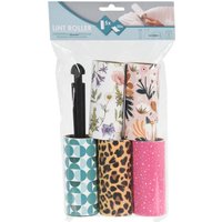 Fusselrolle mit 4 Ersatzrollen verschiedene Motive Blumen Leoparden pink blau