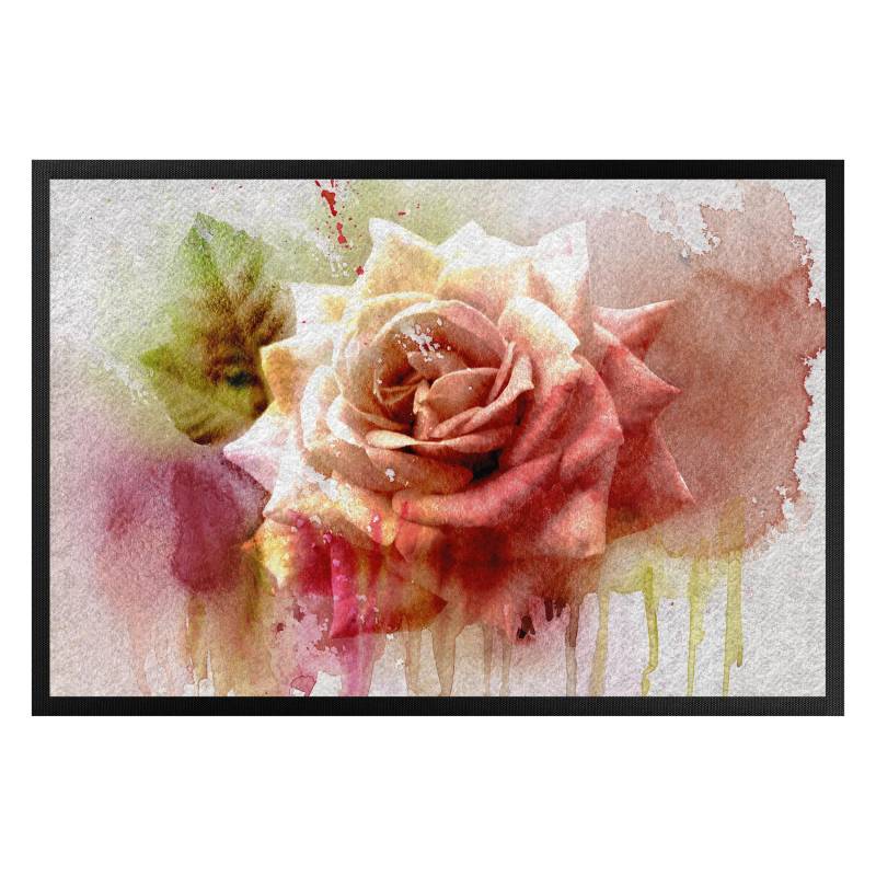 Fußmatte Watercolor painting sketch with rose