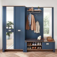 Garderoben Set mit Schrank und Spiegel, blau im Landhausstil mit Eiche, DEVON-36