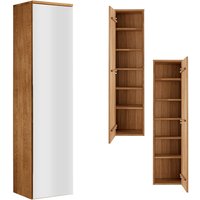 Garderobenschrank Eiche massiv geölt SALACH-64 mit Spiegel, B/H/T: ca. 40/165/35 cm