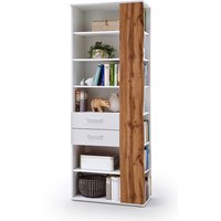 Flurschrank Regal, weiß Hochglanz mit Eiche, GUARDA-05