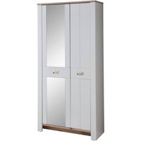 Garderobenschrank matt grau mit Eiche mit Spiegel DEVON-36 Landhausstil, 98 cm breit, 2-türig