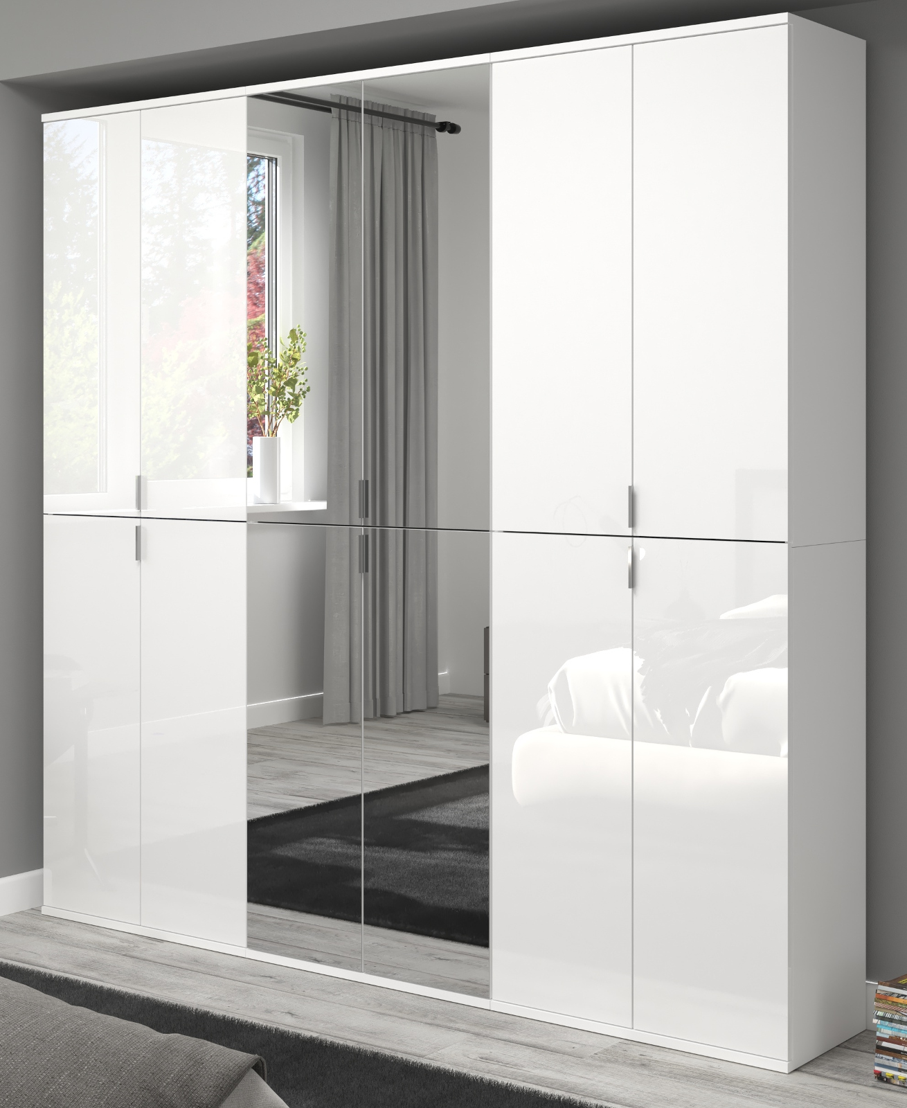 Garderobenschrank mit Spiegel ProjektX in weiß Hochglanz 183 x 193 cm