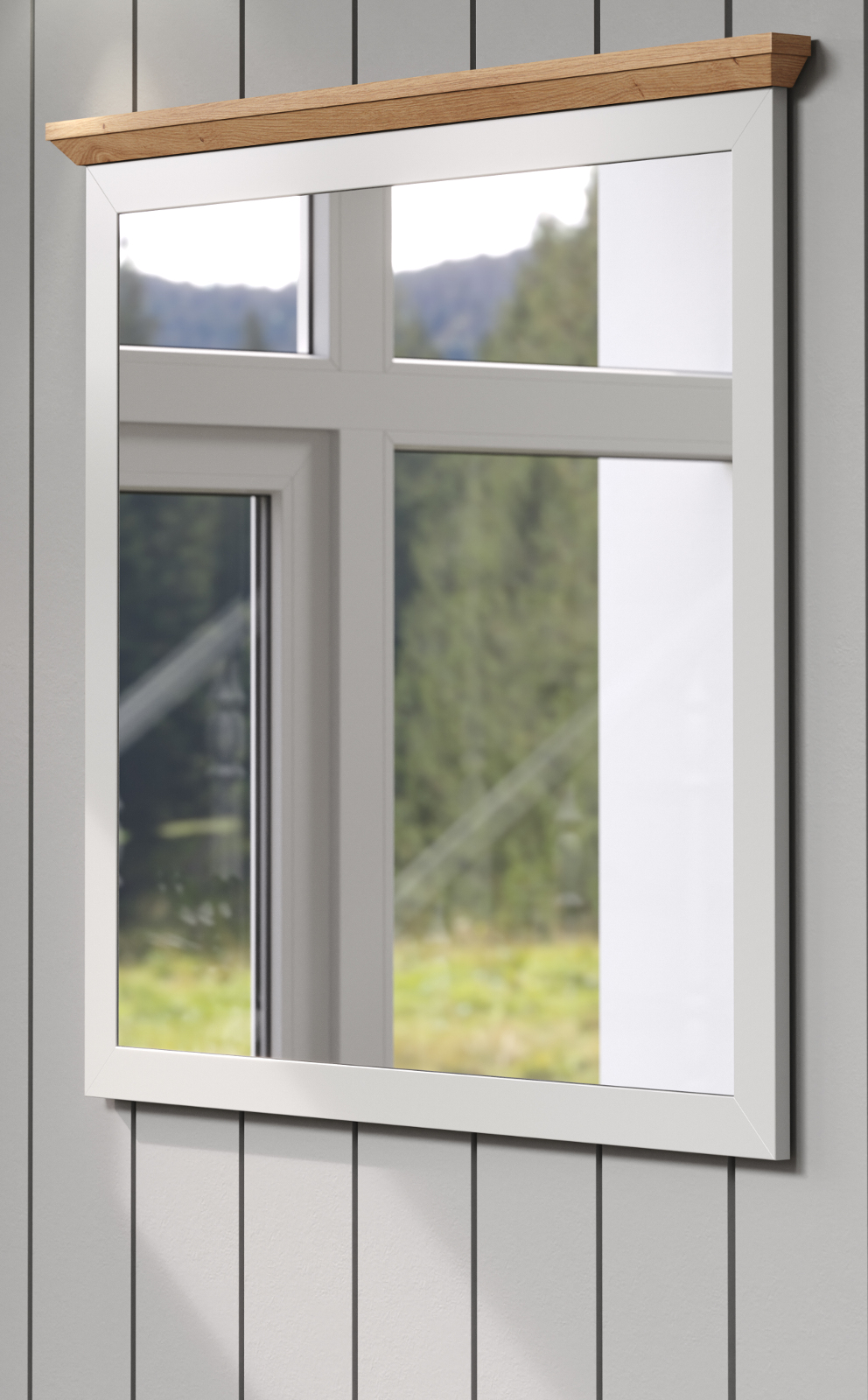 Garderobenspiegel "Landside" in grau und Eiche Artisan Landhaus Flur Diele Spiegel 91 x 89 cm