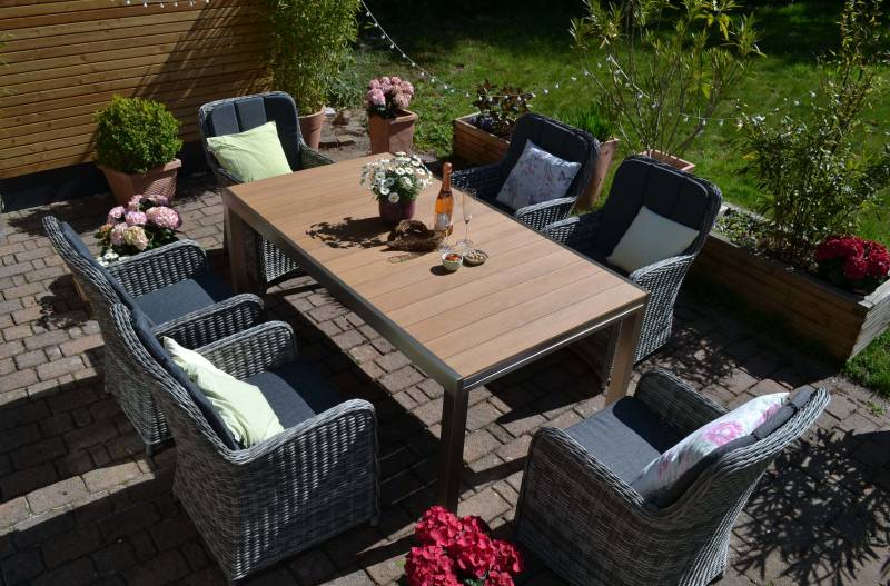Garnitur Capri - Tisch Orlando 180/270cm x100cm + 6 Sessel Como-GR dunkelgrau mix