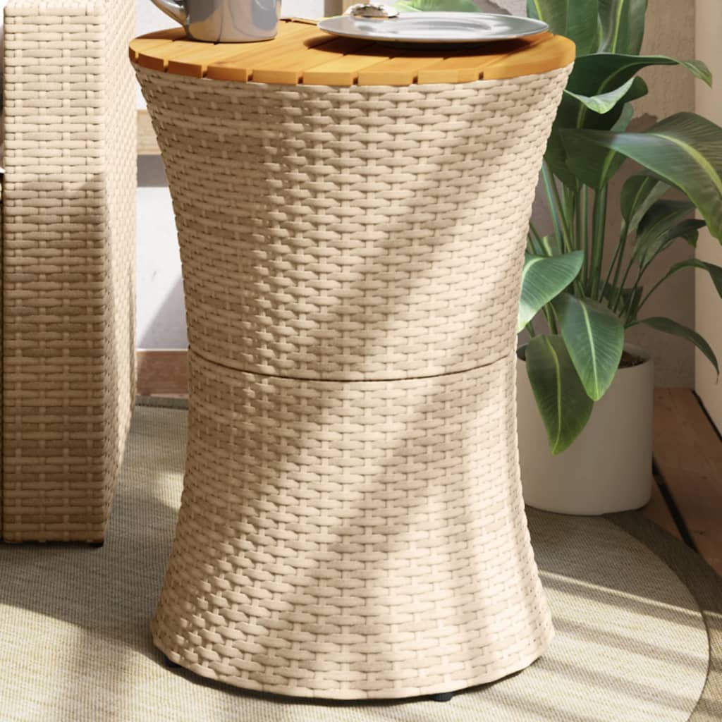 Garten-Beistelltisch Trommelform Beige Poly Rattan Massivholz Beige 1 Garten-Beistelltisch Trommelform Beige Poly Rattan Massivholz Beige 1
