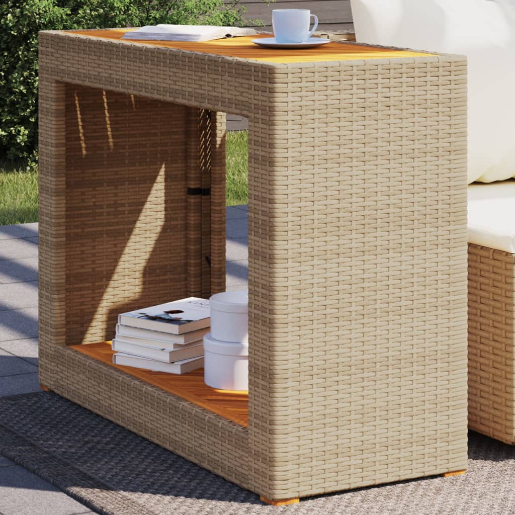 Garten-Beistelltisch mit Holzplatte Beige Poly Rattan Beige 100 x 40 x 75 cm 1