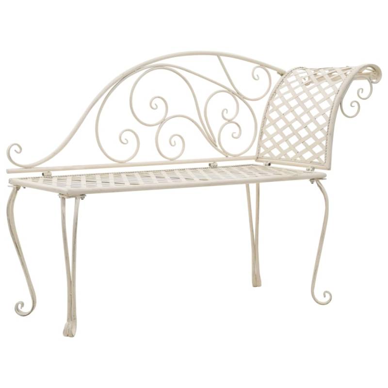 Garten-Chaiselongue 128 cm Metall Antik Weiß Braun 1