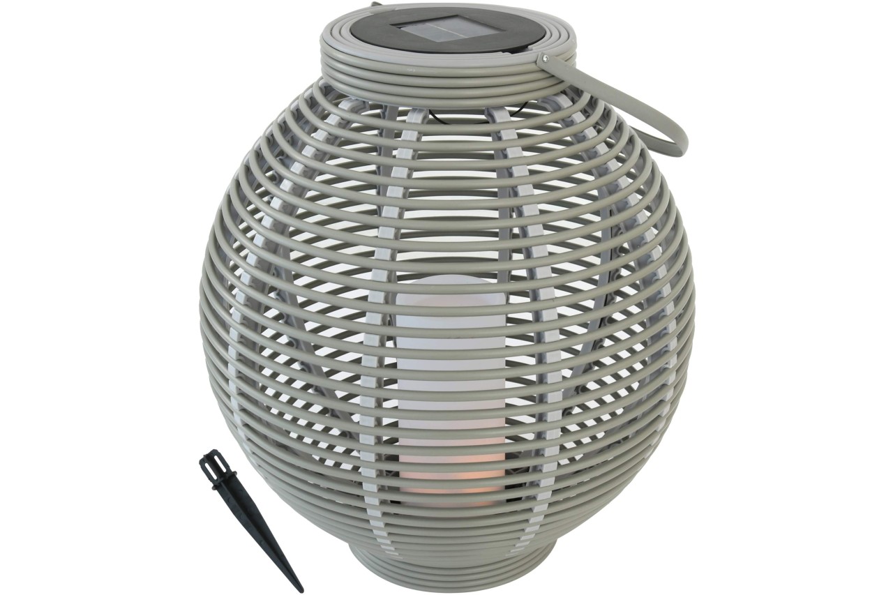 Garten Laterne Rattan-Optik 43,5 x Ø 38 cm Hellgrau Solarbetrieben Dekolicht