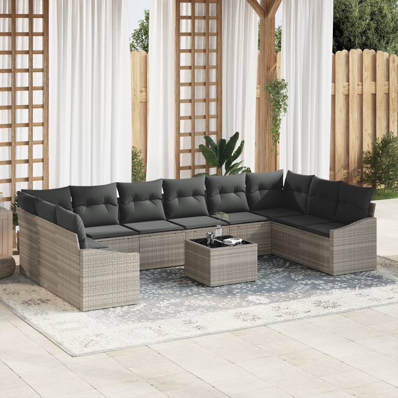 11-tlg. Garten-Essgruppe mit Kissen Grau Poly Rattan