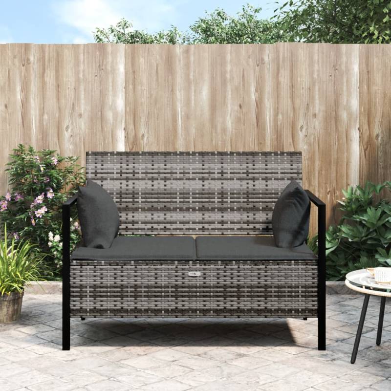 Gartenbank 2-Sitzer mit Kissen Grau Poly Rattan Schwarz 1