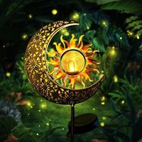 Gartendekoration aus Stein für den Außenbereich, Solarleuchten für den Außenbereich, Gartendeko, Solar-Metallmond-LED-Lampe, Glaskugel-Gartenleuchte