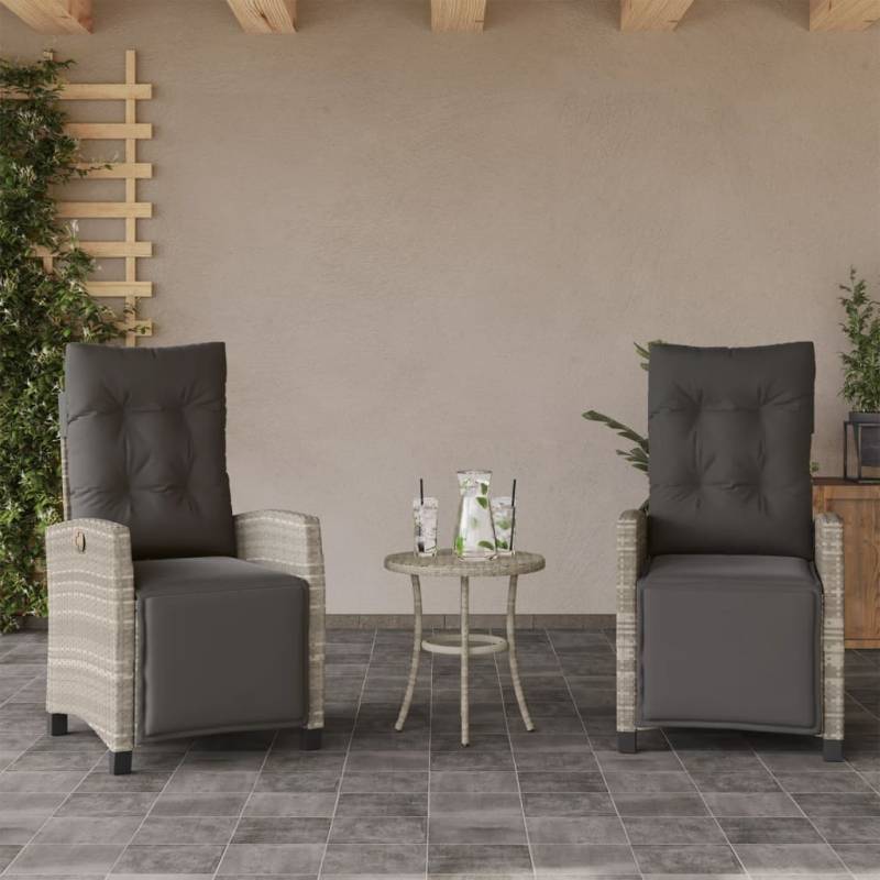 Gartensessel mit Fußteil 2Stk. Verstellbar Hellgrau Poly Rattan Hellgrau 2 Mit Fußablage