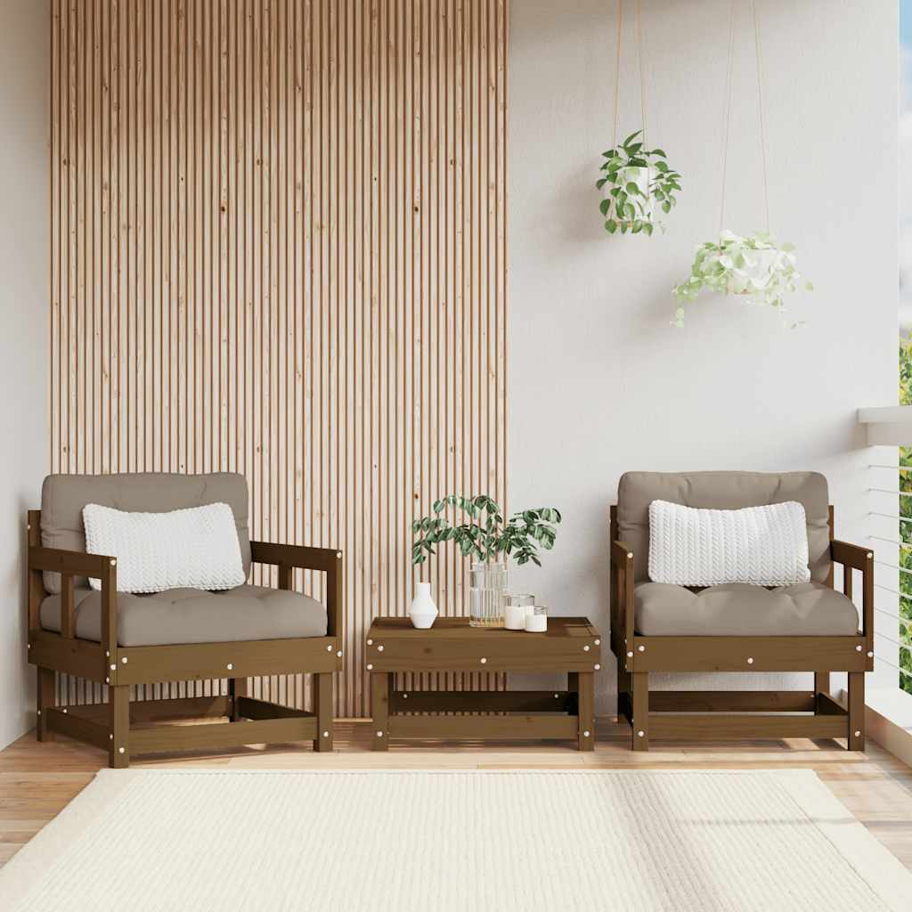 Gartenstühle mit Kissen 2 Stk. Honigbraun Massivholz Kiefer Braun 1 2x Fußstütze