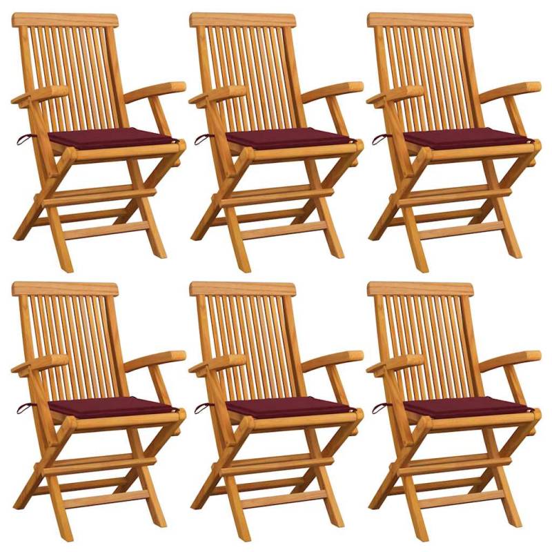 Gartenstühle mit Weinroten Kissen 6 Stk. Massivholz Teak Weinrot 2 1