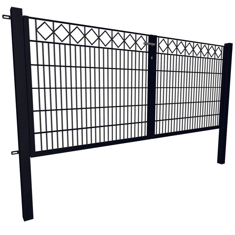 Gartentor Dekor 2-Flügelig Karo 100 cm x 300 cm Anthrazit