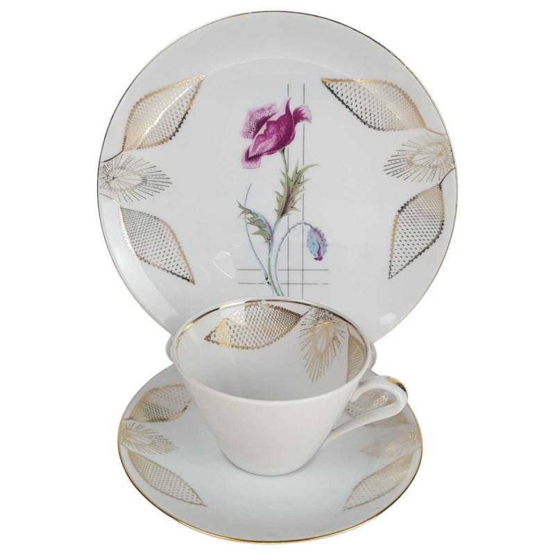 Gedeck Kaffeegedeck Goldrand 3tlg Winterling Kirchenlamitz Golddekor Blumendekor gebraucht - gut