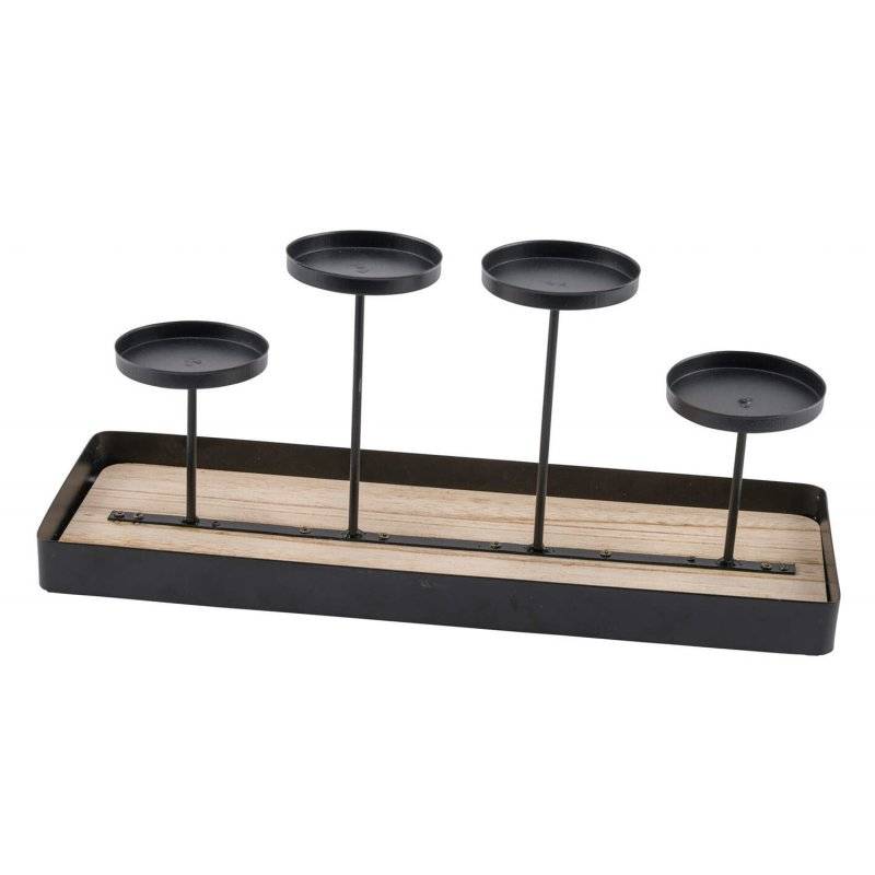 Gehlmann - Metalltablett - 4 Kerzenhalter - 42 cm - natur/schwarz