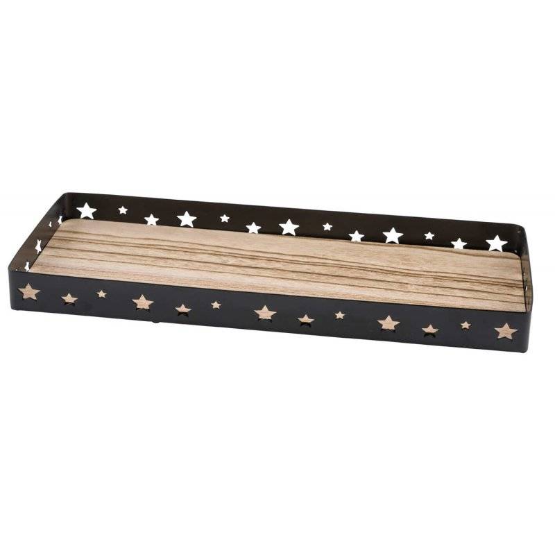Gehlmann - Metalltablett - Sterne - 45 cm - natur/schwarz
