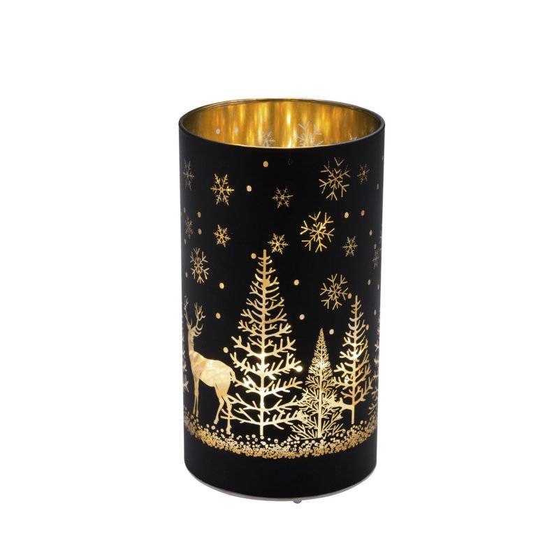 Gehlmann - Windlicht Wald - Glas - 16 cm - schwarz/gold