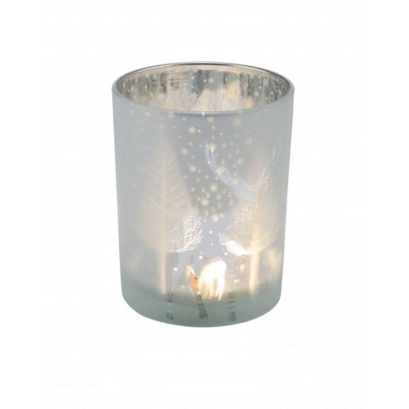 Gehlmann - Windlicht - Wald und Hirsche - 10 cm - Silber
