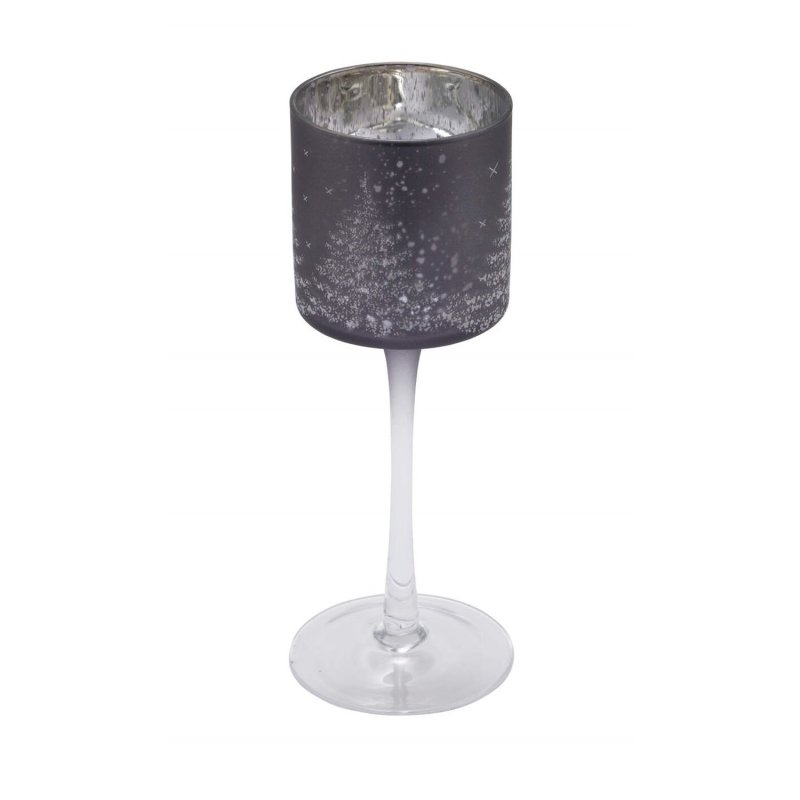 Gehlmann - Windlicht auf Fuß - Tannenbaum - Glas - 20 cm - anthrazit/silber Gehlmann - Windlicht auf Fuß - Tannenbaum - Glas - 20 cm - anthrazit/silber