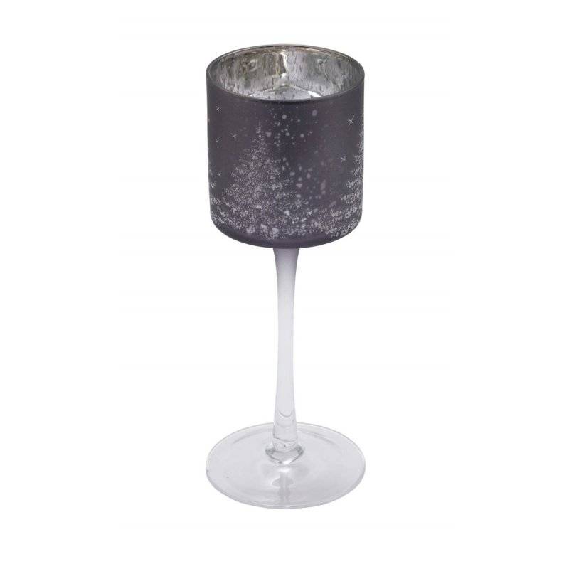 Gehlmann - Windlicht auf Fuß - Tannenbaum - Glas - 20 cm - anthrazit/silber