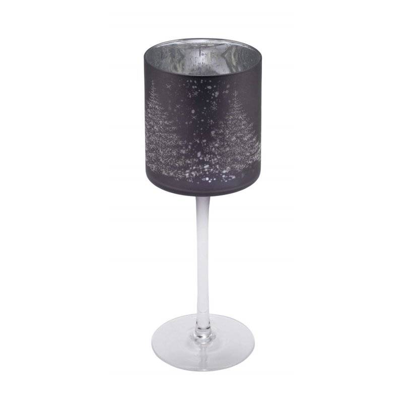 Gehlmann - Windlicht auf Fuß - Tannenbaum - Glas - 25 cm - anthrazit/silber