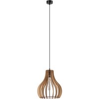 Gemütliche Hängelampe Holz Stahl Ø29 cm Schwarz Natur von Lamkur