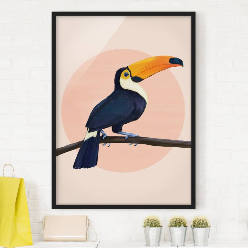 Gerahmtes Bild Illustration Vogel Tukan Malerei Pastell