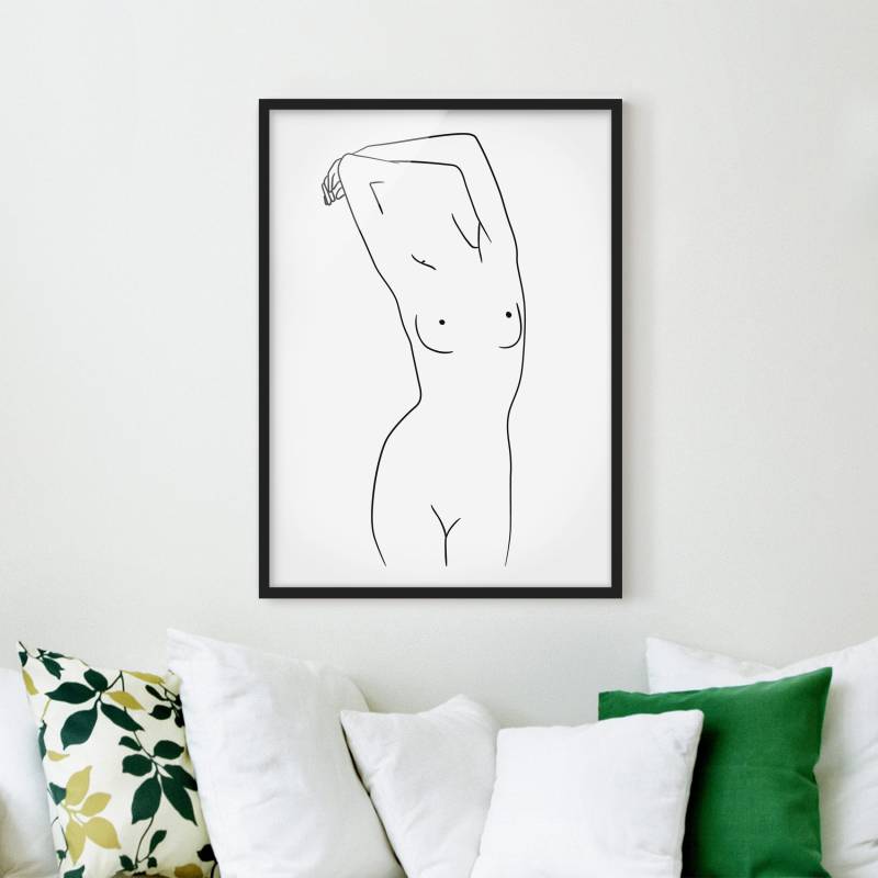Gerahmtes Bild Line Art Frauenakt Schwarz Weiß
