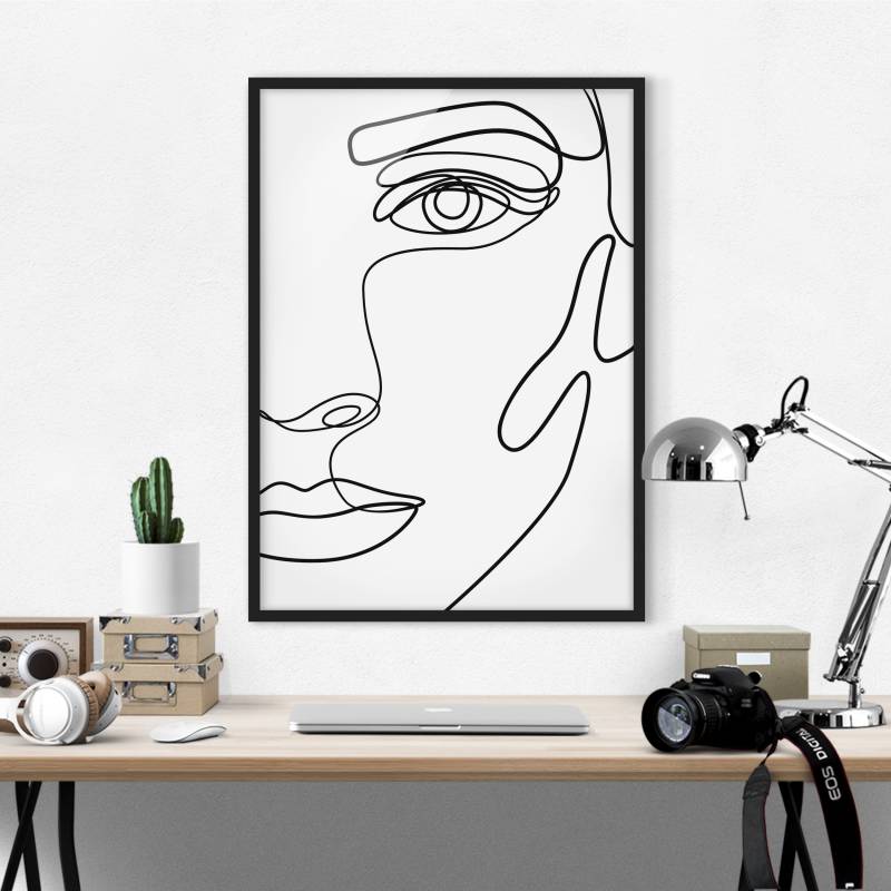 Gerahmtes Bild Line Art Portrait Frau Schwarz Weiß
