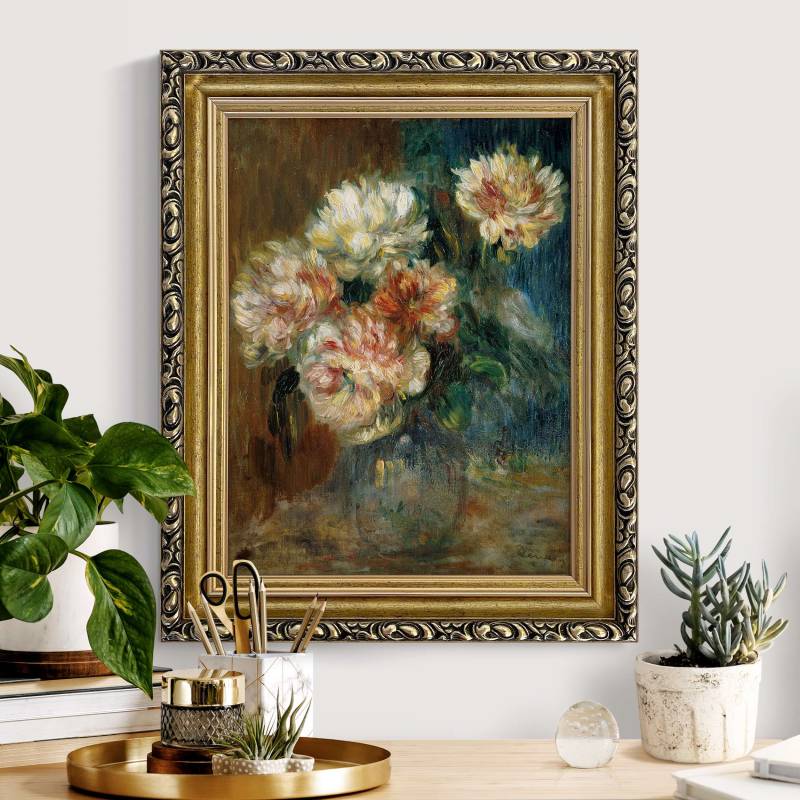 Leinwandbild mit Barockrahmen Auguste Renoir - Vase Pfingstrosen