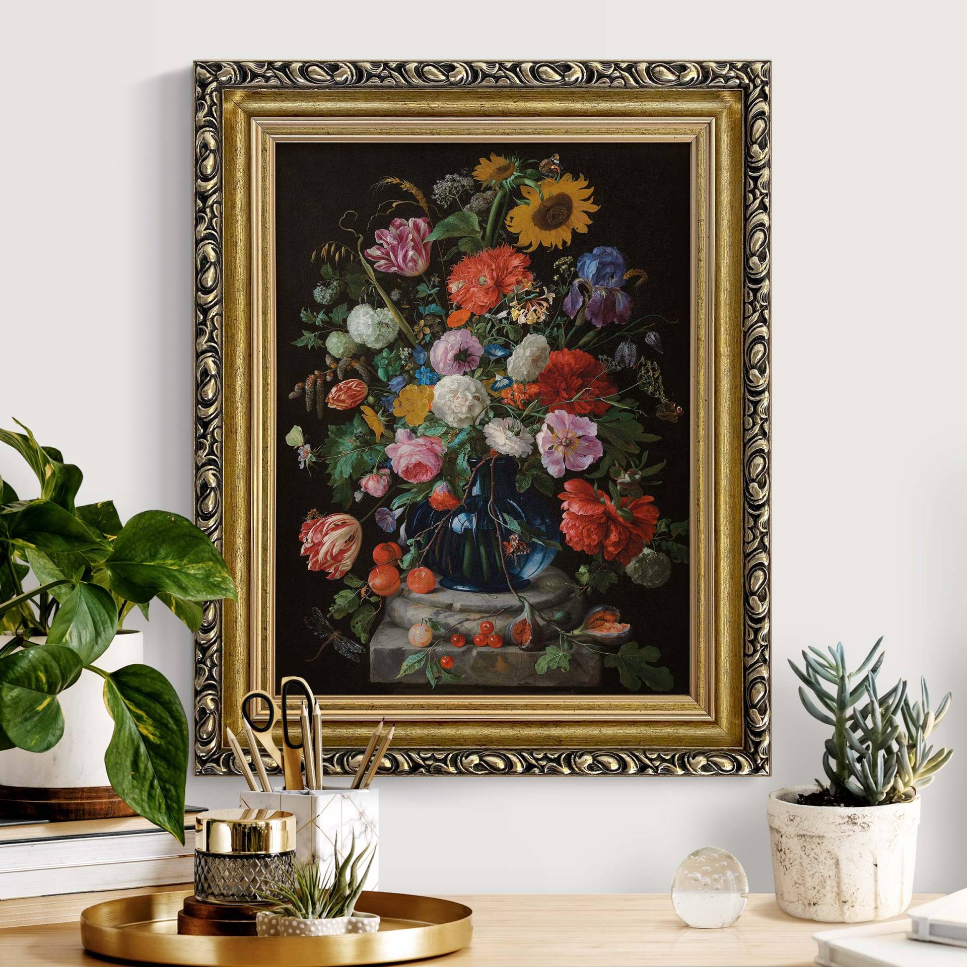 Leinwandbild mit Barockrahmen Jan Davidsz de Heem - Glasvase mit Blumen
