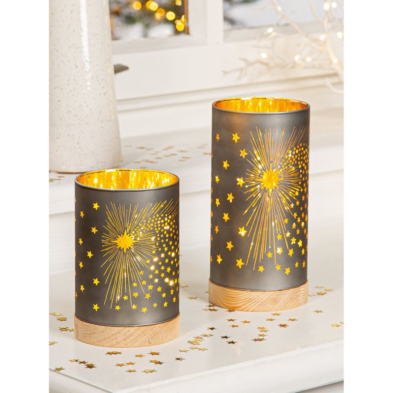 Gilde - Einzelnes Windlicht LED - Sternmotiv - Klein - Grau