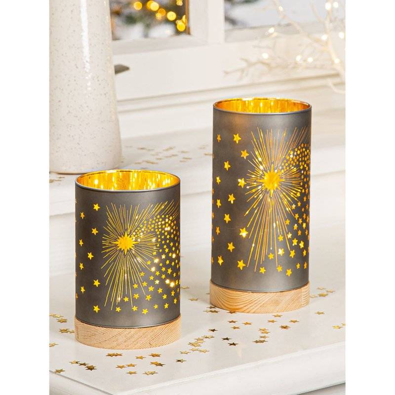 Gilde - Einzelnes Windlicht LED - Sternmotiv - Klein - Grau