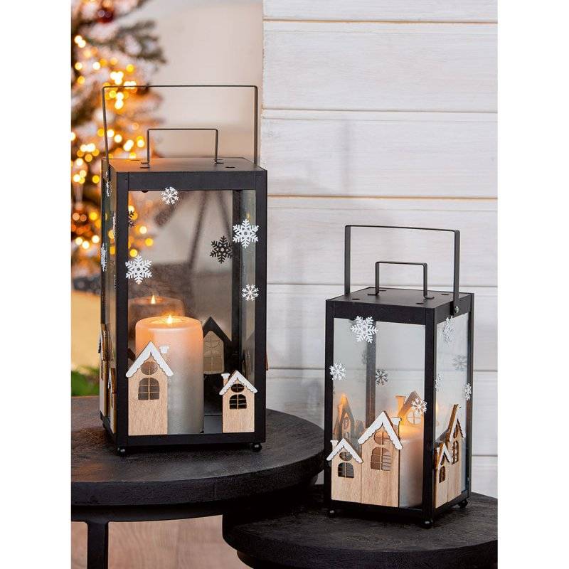 Gilde - Laterne - Winterschnee - Glas/Holz/Metall - groß
