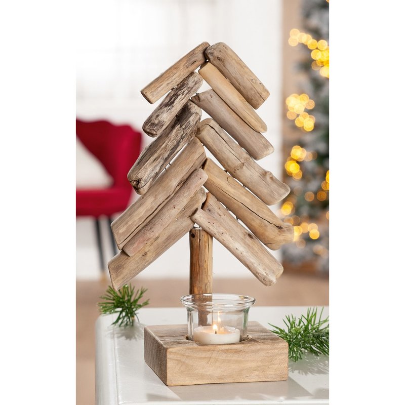 Gilde - Teelichtleuchter - Tannenbaum - Holz - 10 x 15 x 27 cm