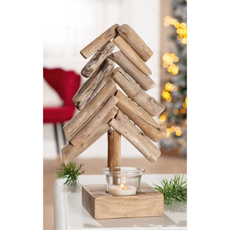 Gilde - Teelichtleuchter - Tannenbaum - Holz - 10 x 15 x 27 cm