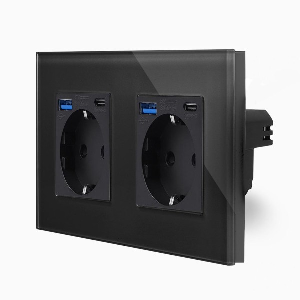 Glas 2 Steckdosen + USB Typ A/C 20W Schwarz LXBG2-MP010U-2-12 LUXUS-TIME Glas 2 Steckdosen + USB Typ A/C 20W Schwarz LXBG2-MP010U-2-12 LUXUS-TIME