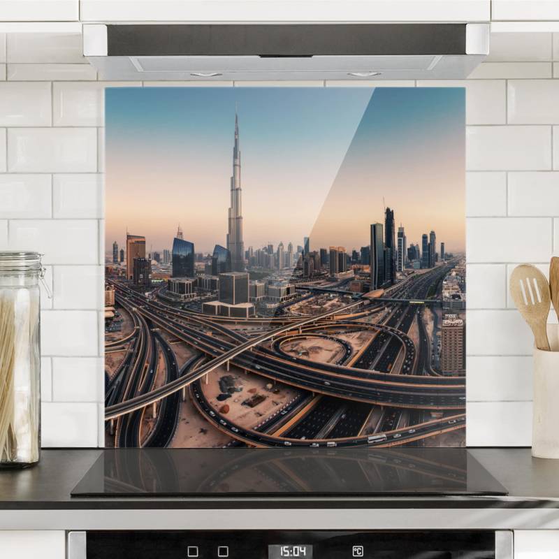 Glas Spritzschutz Abendstimmung in Dubai