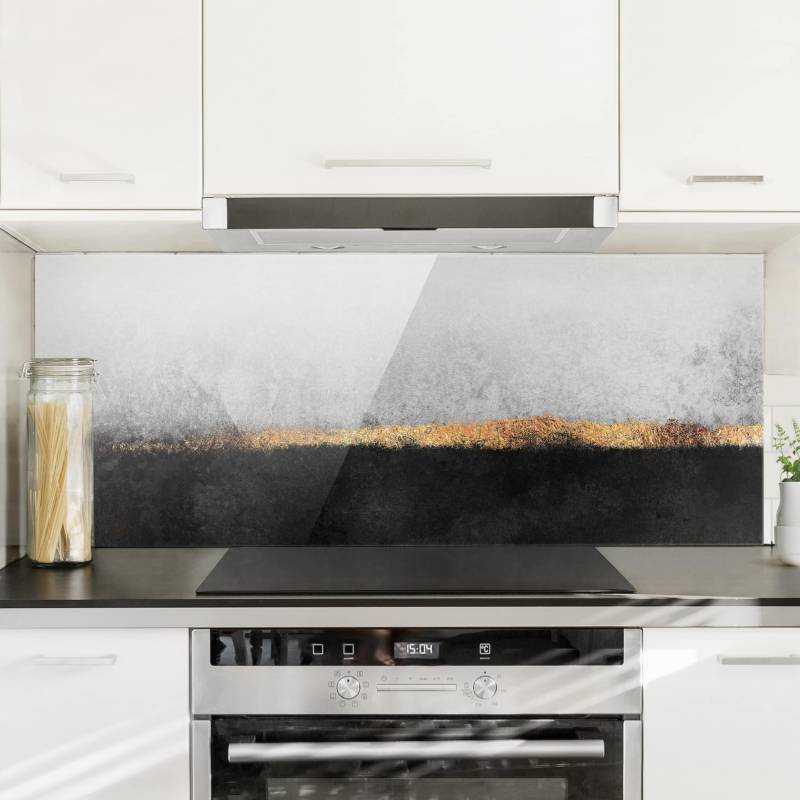 Glas Spritzschutz - Panorama Abstrakter Goldener Horizont Schwarz Weiß