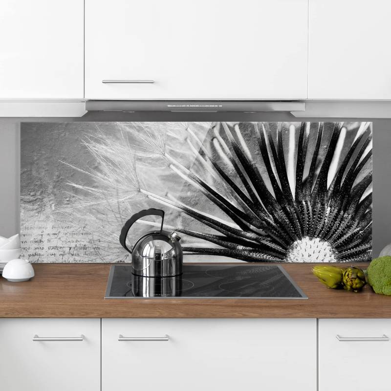 Glas Spritzschutz - Panorama Pusteblume Schwarz & Weiß