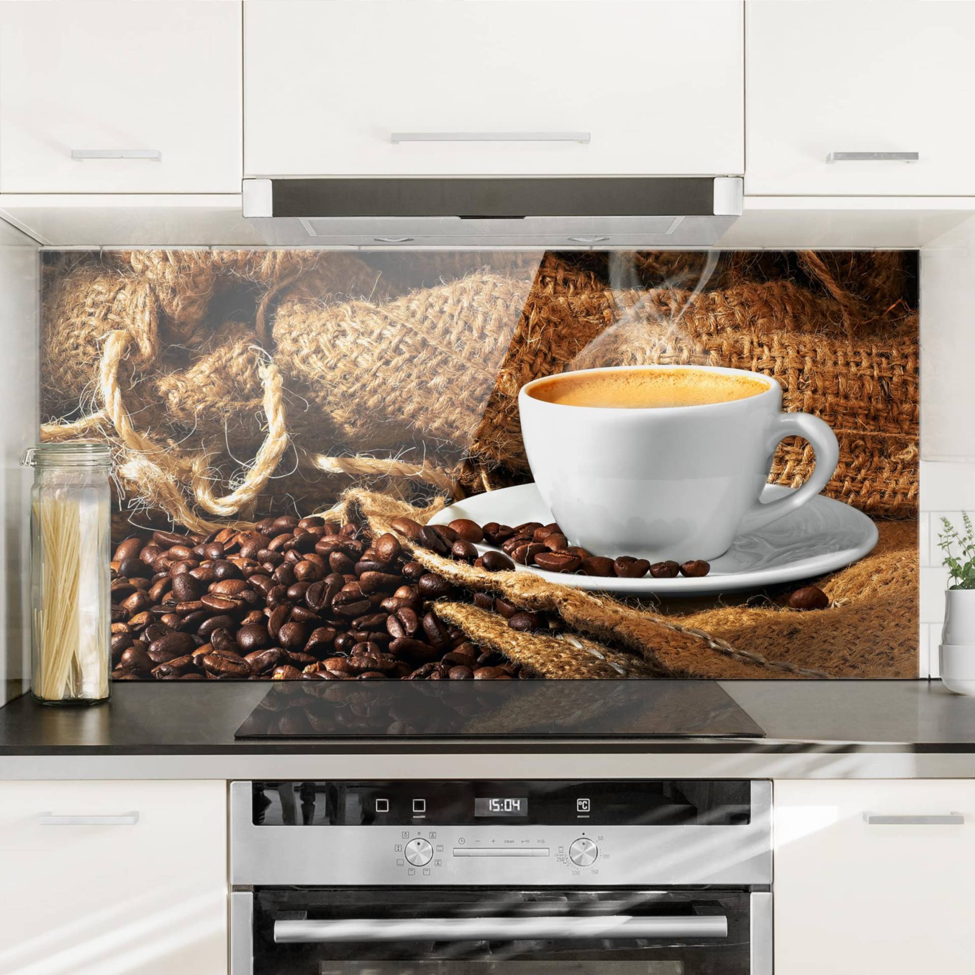 Glas Spritzschutz - Querformat 2:1 Kaffee am Morgen