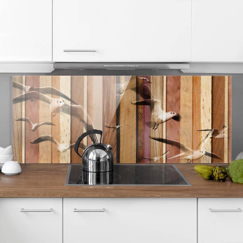 Glas Spritzschutz - Panorama Seemöwen