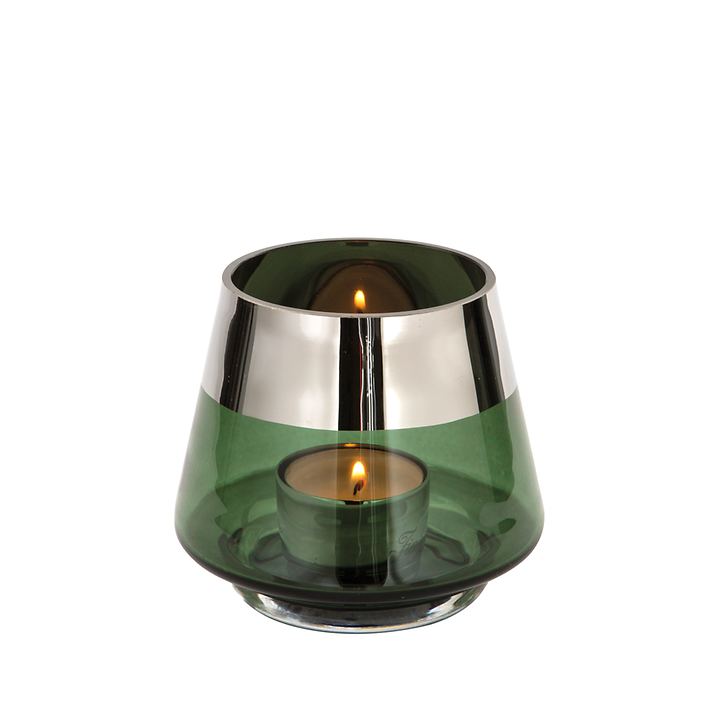 Glas Teelichthalter/Windlicht 'Jona' grün H 9 x D 11 von Fink