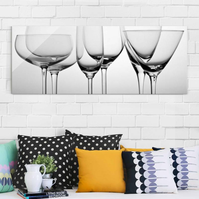 Glasbild Edle Gläser Schwarz-Weiß